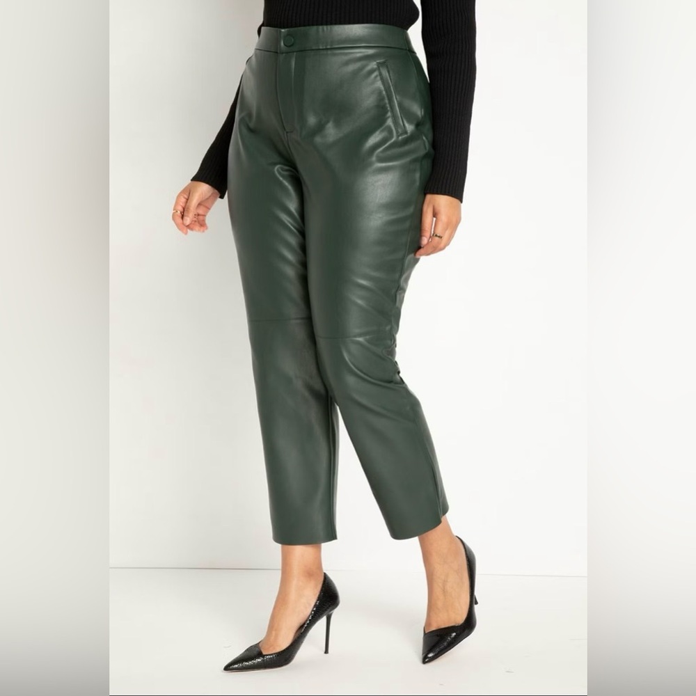 Eloquii Dark Green Faux Leather Cropped Pants